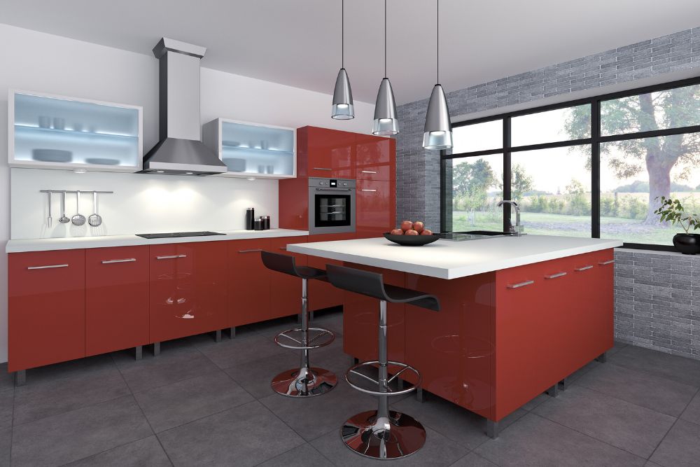 מטבח מעוצב גוון אדום חום