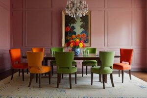 פינת אוכל בשילוב כמה צבעים