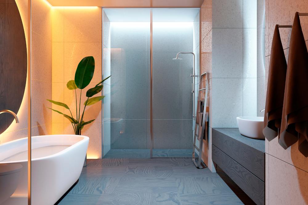 מקלחון עם זכוכית חלבית