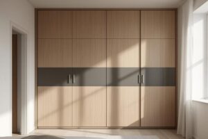 בתוך נישה בצבע חום טבעי ואפור ארון הזזה