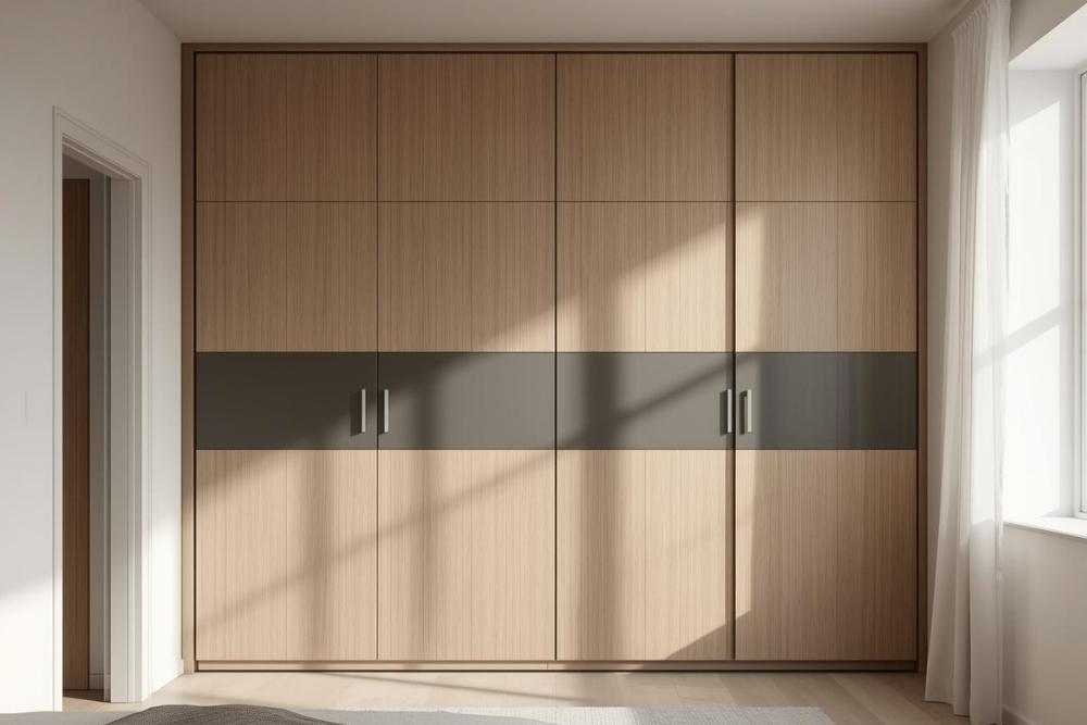 בתוך נישה בצבע חום טבעי ואפור ארון הזזה