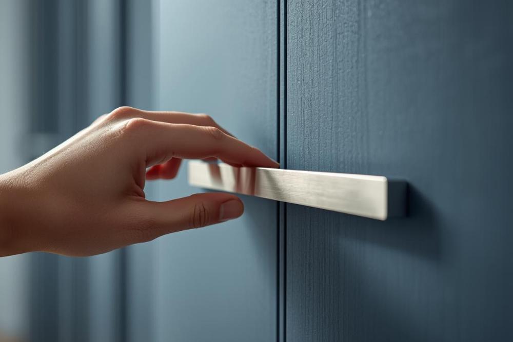 יד אוחזת בידית מודרנית בארון בגדים פתיחה רגילה